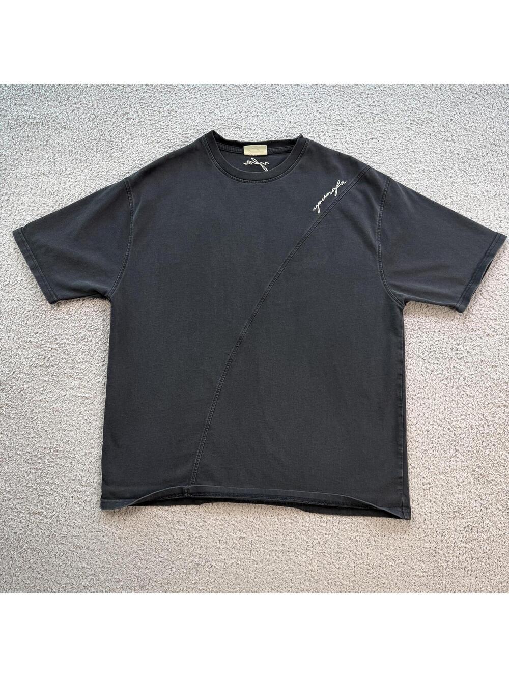 YoungLA #W431 Faded Black T Shirt Small Bodybuilding Gym Logo Tee Embroidered